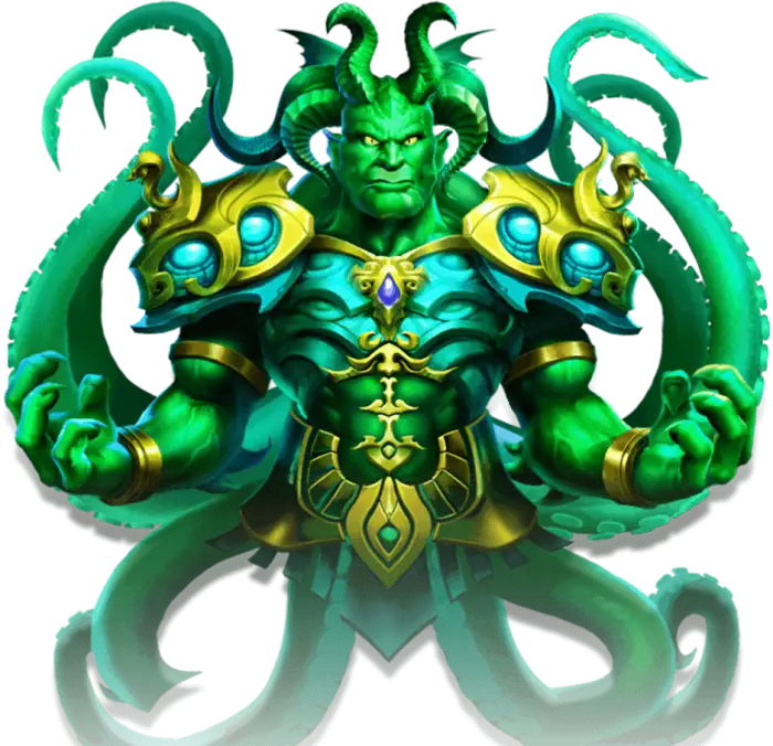Green fantasy sea guardian with tentacles and ornate armor